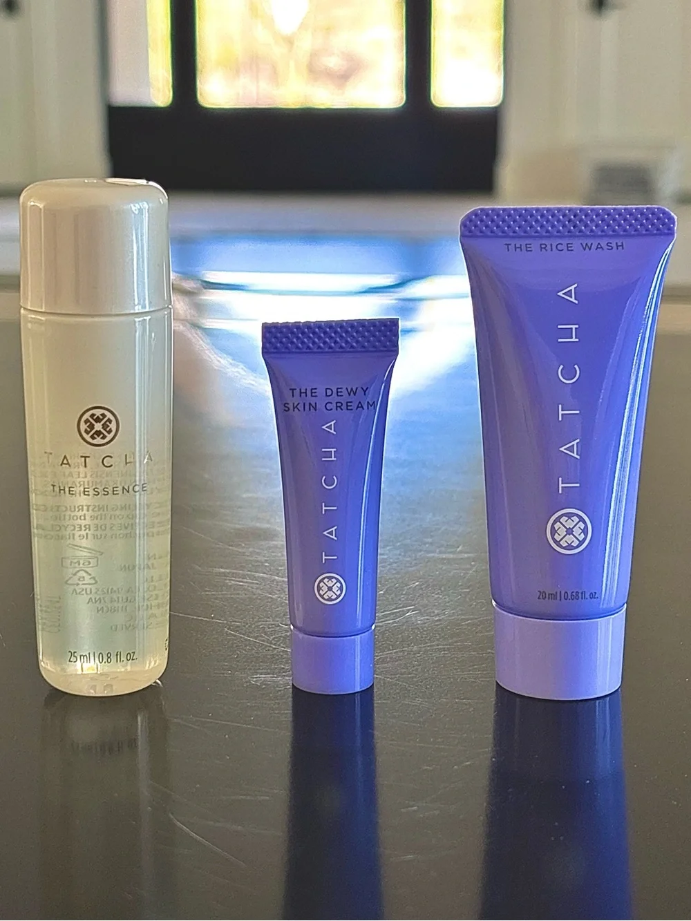 Miniature Tatcha Skincare Set with Cosmetic Bag with the Essence and skin cream